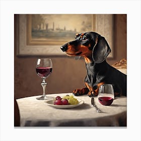 Dachshund With Wineglass Dining Room 1 Canvas Print