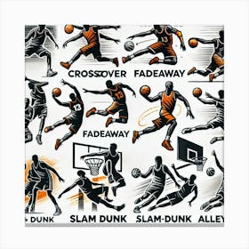 Basketball Moves & Techniques Printed Art An Energetic Illustration Of Iconic Basketball Moves, Perfect For Adding A Dynamic And Inspiring Touch To Any Basketball Enthusiast’S Space Printed Art Canvas Print