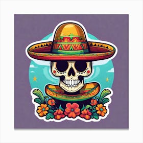 Mexican Skull With Mexican Hat Sticker 2d Cute Fantasy Dreamy Vector Illustration 2d Flat Cen (7) Canvas Print