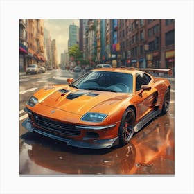 Orange Sports Car In The City Canvas Print