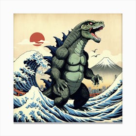 Godzilla In The Waves Canvas Print