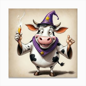 Cartoon Cow In A Witch Hat Canvas Print