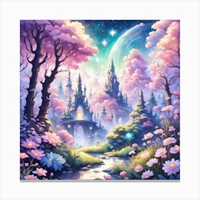 A Fantasy Forest With Twinkling Stars In Pastel Tone Square Composition 356 Canvas Print