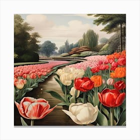 Tulips In The Garden 3 Canvas Print