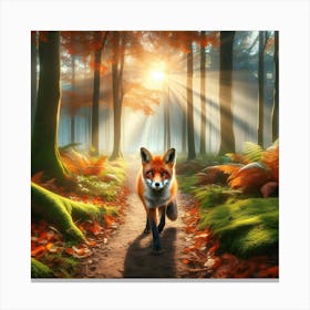 Red Fox In Autumn Forest Canvas Print