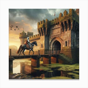 Knight On Horseback Crossing A Bridge Canvas Print