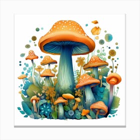 Mushrooms In The Garden 3 Canvas Print