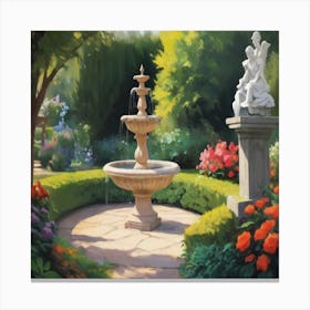 Fountain In The Garden 1 Canvas Print