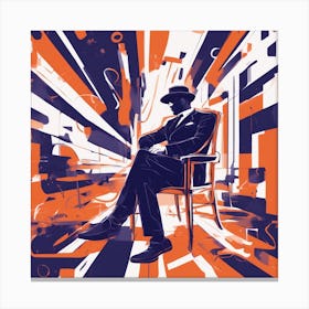 Drew Illustration Of Man On Chair In Bright Colors, Vector Ilustracije, In The Style Of Dark Navy An Canvas Print