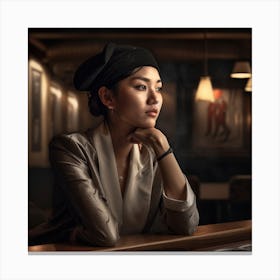 Asian Woman At Bar Canvas Print