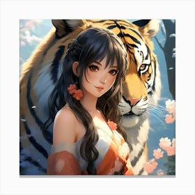 Japanese girl and Tiger 1 Canvas Print