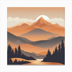 Misty mountains background in orange tone 3 Canvas Print