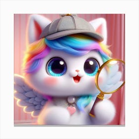 Unicorn Cat, caticorn With Magnifying Glass 11 Canvas Print