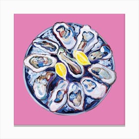 Oysters On A Plate Pink Square Canvas Print