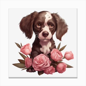 Dog With Roses 3 Canvas Print