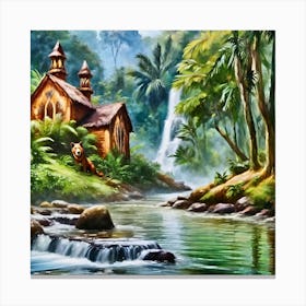 Cottage by the stream Canvas Print