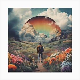 Man Walking Through A Field Of Flowers Canvas Print