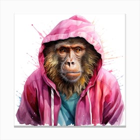 Watercolour Cartoon Baboon In A Hoodie 2 Canvas Print