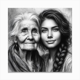 Old Woman And Young Girl Canvas Print