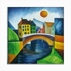 Bridge over the river surrounded by houses 25 Canvas Print