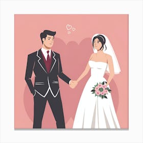 Wedding Couple Holding Hands Canvas Print