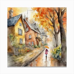 Watercolor Of A Girl Walking Down The Street Canvas Print