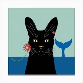 Black Cat With Flowers 1 Canvas Print