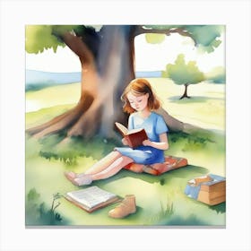 Girl Reading A Book 1 Canvas Print