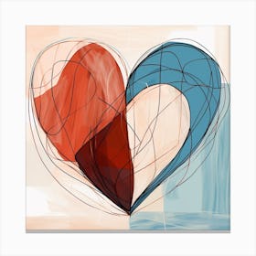 Heart Doodle Sketch Blue & Orange 2 Canvas Print