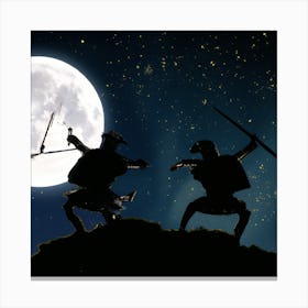 Two Samurai Fighting At Night 1 Canvas Print