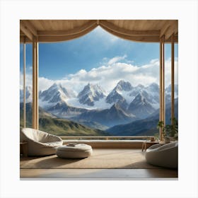 Living Room With Mountain View Canvas Print