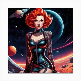 Red Haired Woman In Space Canvas Print