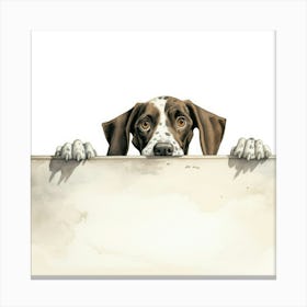 Dog Peeking Over A Sign 12 Canvas Print