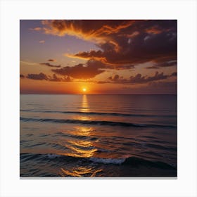 A Stunning Sunset Over A Tranquil Ocean, With The Sky Painted In Shades Of Orange, Pink, And Purple 2 Canvas Print