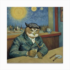 Owl At The Bar and Drink Beer Canvas Print