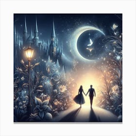 Couple Walking In The Moonlight Canvas Print