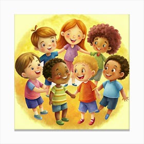 Diverse Children Holding Hands In A Circle Canvas Print