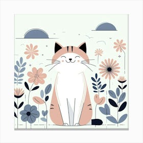 Cute Cat With Flowers Canvas Print