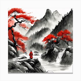 Chinese Landscape Mountains Ink Painting (60) Canvas Print