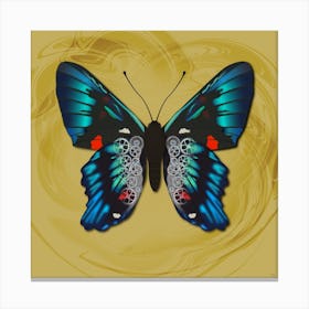 Mechanical Blue Butterfly The Ancyluris Meliboeus On A Yellow Background Canvas Print