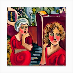 Two Women In Red Canvas Print