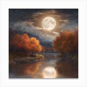 Full Moon Over The River 1 Canvas Print