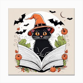 Cute Cat Halloween Pumpkin (23) Canvas Print