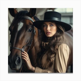 Beautiful Woman With Horse Canvas Print
