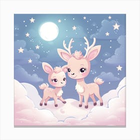 Cute Deer In The Night Sky Canvas Print