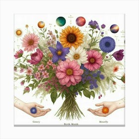 Birth flowers family bouquet 9 Canvas Print