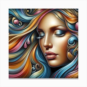 Colorful Girl With Colorful Hair 1 Canvas Print