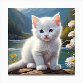 White Kitten With Blue Eyes Canvas Print