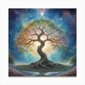 Mystical Serenity Celestial Tree Artwork Capturing The 0 Canvas Print