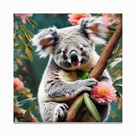 Koala Bear With Flowers Canvas Print